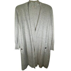 Peyton Primrose Flecked White Long Open Front Cardigan- Size 1X